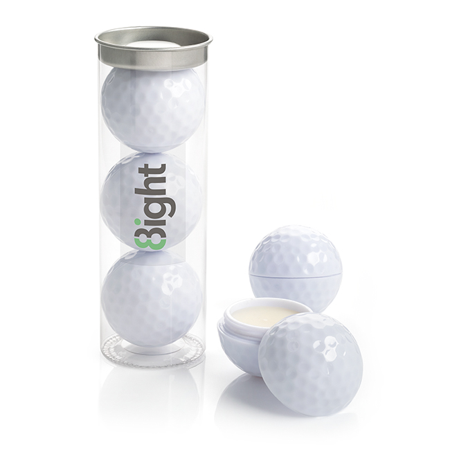 Set of 3 Golf Ball Lip Balms in a PVC Tube