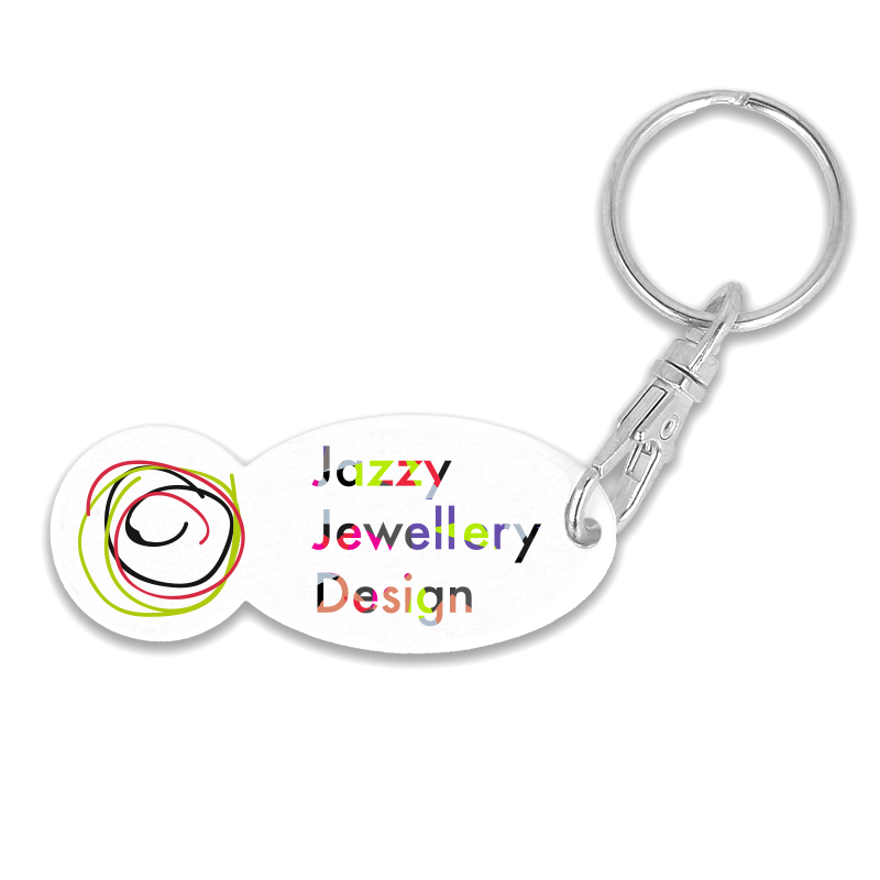 Recycled OLD £ Trolley Stick Oval Keyring